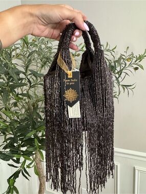 Made in India Brown Beaded Fringe Handbag Clutch